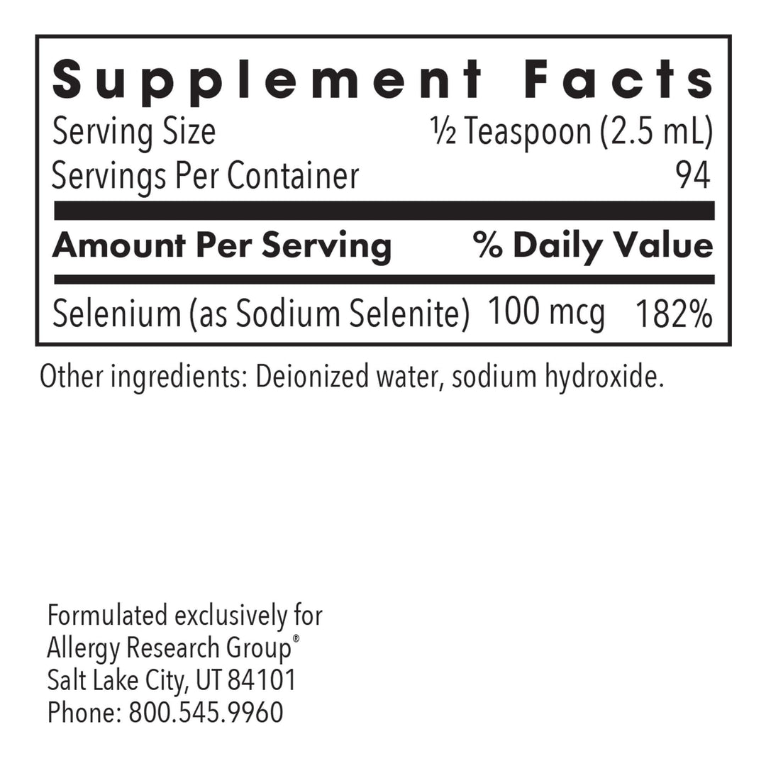 Selenium Solution - Well-Absorbed Selenium Liquid, Pure Sodium Selenite, Thyroid Support, Antioxidants, 100 mcg Supplement, Hypoallergenic - 8 Fl Oz