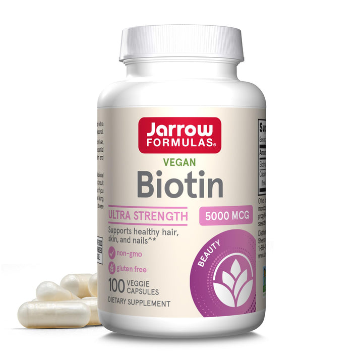 Biotin Ultra Strength 5000 mcg, Dietary Supplement, Hair, Skin, and Nails Support, 100 Veggie Capsules, Up to 100 Day Supply