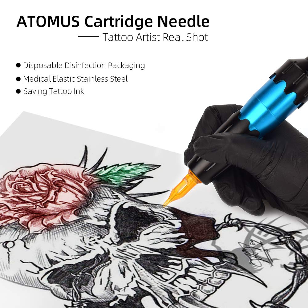 Tattoo Cartridge Needles, 10pcs 3RS 5RS 7RS 9RS Round Shader Disposable Tattoo Needle for Pen Rotary Machine Tattoo Supplies (Yellow 7RS 10pcs)
