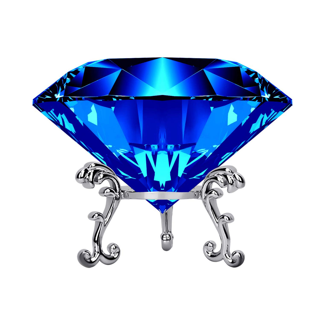Large Crystal Diamond Paperweight with Stand Jewels Wedding Decorations Centerpieces Home Decor 3.15 inch (Blue)