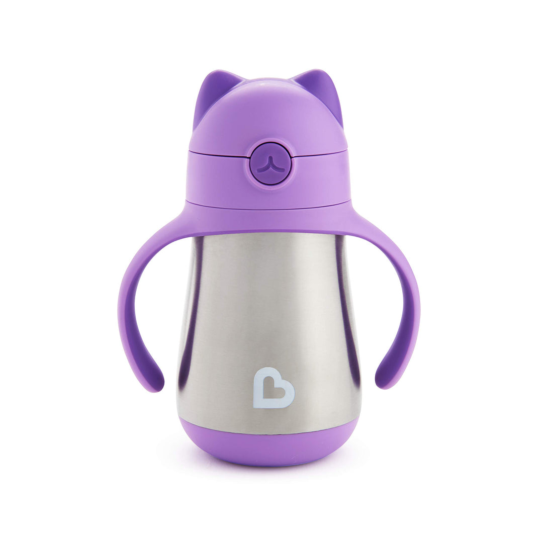 Cool Cat Sippy Cup for Toddlers, Stainless Steel Straw Cup, 8 Ounce, Purple