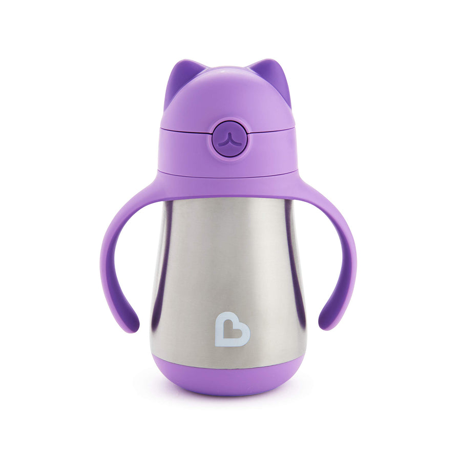 Cool Cat Sippy Cup for Toddlers, Stainless Steel Straw Cup, 8 Ounce, Purple