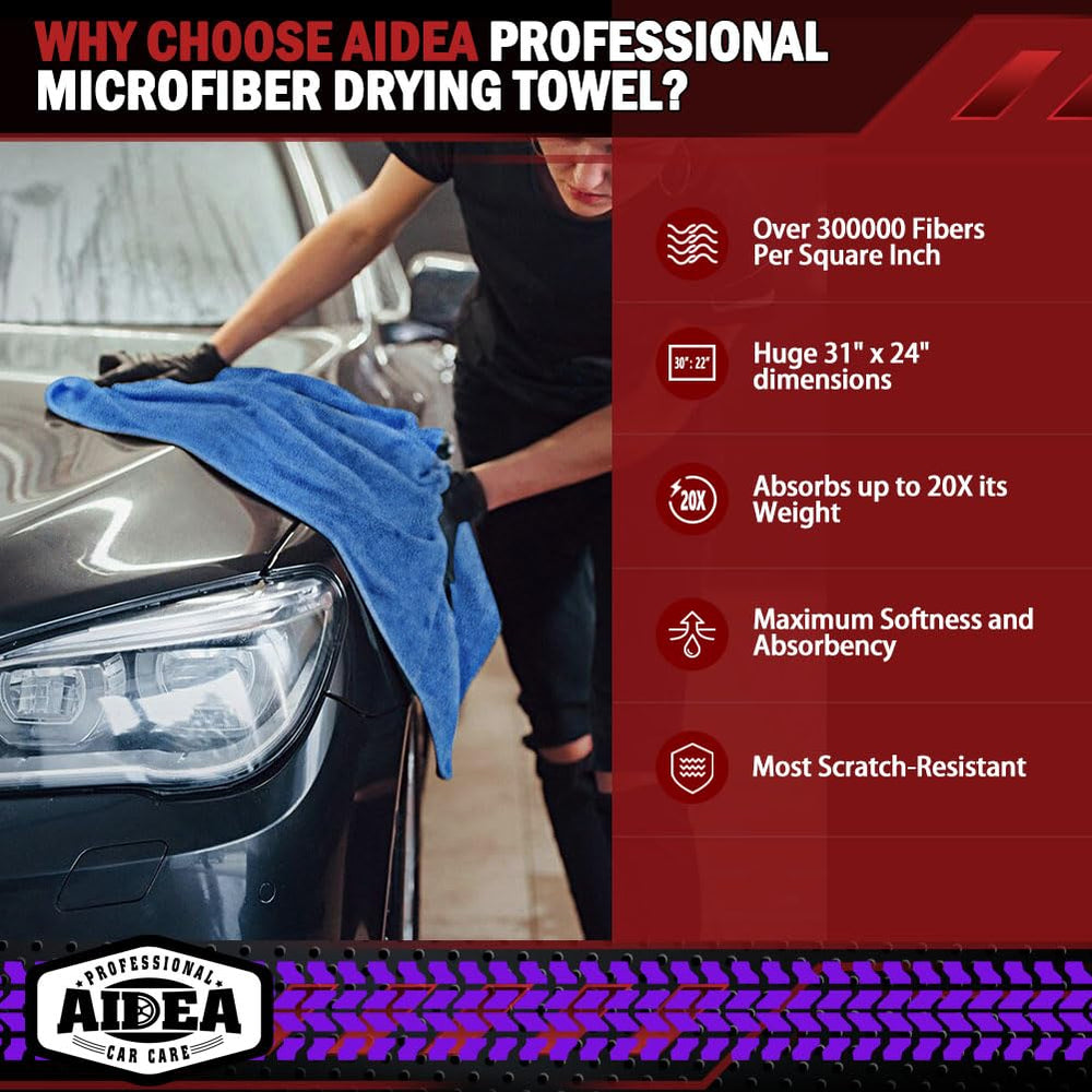 Microfiber Towels for Cars-2PK, Professional Car Drying Towel, Scratch-Free, Strong Water Absorption Drying Towel for Cars, SUVs, RVs, Trucks, and Boats (24 in. x 31 in.)-Blue