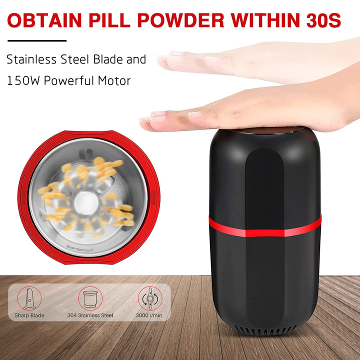 Electric Pill Crusher Grinder - Grind the Medication and Vitamin Tablets of Different Sizes into Fine Powder, Comes with Stainless Steel Blades to Crush Multiple Pills by Electric Pulverizer