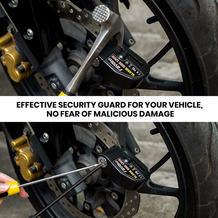 Alarm Disc Lock, 3 Keys and 18 Batteries (5-Year Availability), 110 dB Waterproof Anti-Theft Security Brake Padlock, 7mm Lock Pin with Reminder Cable, Fit for Motorcycle E-Bike Bicycle Scooter