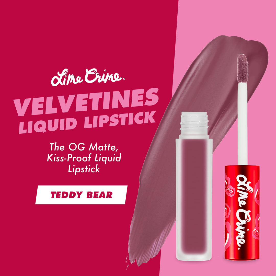 Velvetines Liquid Matte Lipstick, Teddy Bear - Lilac Brown - Long-Lasting Velvety Matte Lipstick - Won't Bleed or Transfer - Vegan