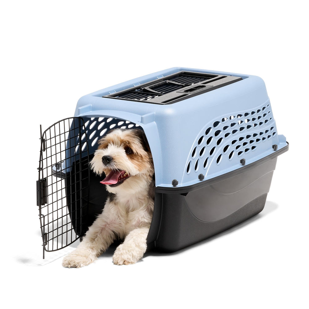 Dog Crates for Small Dogs & Cat Carriers, Two-Door Plastic Pet Kennel, Top & Front Loading, Made in USA, 24, Blue