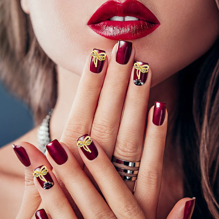 15pcs Bows Nail Art Decoration, 3D Bow Nail Rhinestones and Pearl Charms Gold Crystal Art Accessories for Women Girls DIY Long Nail Design ï¼Ë†0.53in x 0.53inï¼â€°