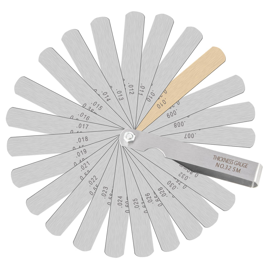 32 Blade Steel Feeler Gauge (0.0015Inch to 0.035Inch), Thickness Feeler Gage Gauge, Gap Measuring Tool with Metric & Imperial, Great for Checking Valves & Building Engines