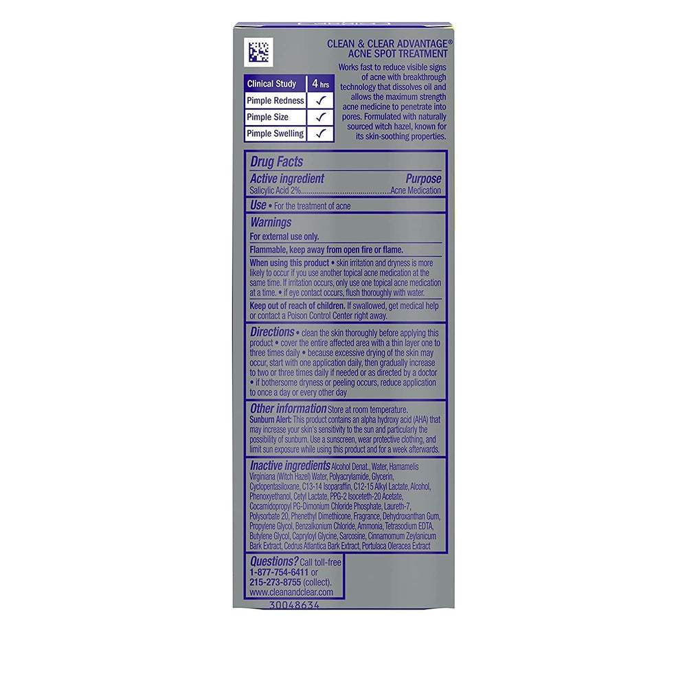 Advantage Acne Spot Treatment, Oil Free Acne Treatment with Salicylic Acid, Gel Pimple Cream for Adults and Teens, Witch Hazel & Salicylic Acid Medication.75 oz (Pack of 4)