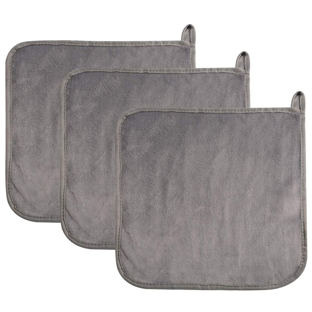 Microfiber Makeup Removal Cloths Ultra Soft Facial Cloths, Pack Of 3, 12 x 12-Inch Gray