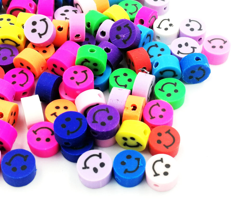 100 Pcs Smiley Face Polymer Clay Beads, Assorted Happy Face Beads, Rainbow Happy Face Slice Beads for DIY Hair Clip Necklace Bracelet Jewelry Earring Handmade Craft Making Smile face