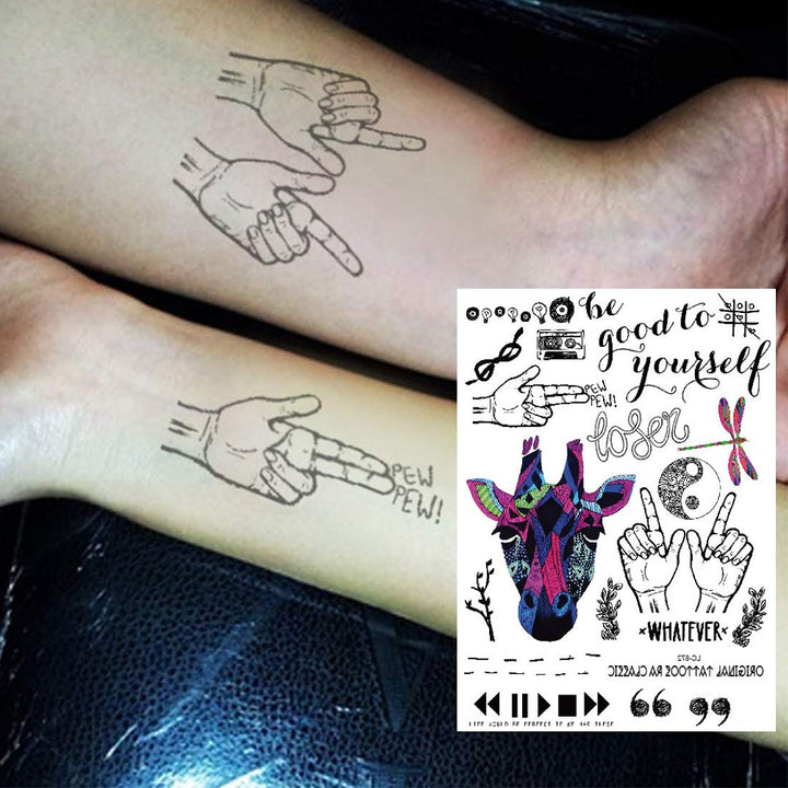Ooopsi 7 Sheets Cute Small Temporary Tattoos For Kids Men Women - Fashion Colorful Wolf Bird Bear Cartoon Face Tattoo Stickers Boys Girls Child Arm Hands Fake Tatoos