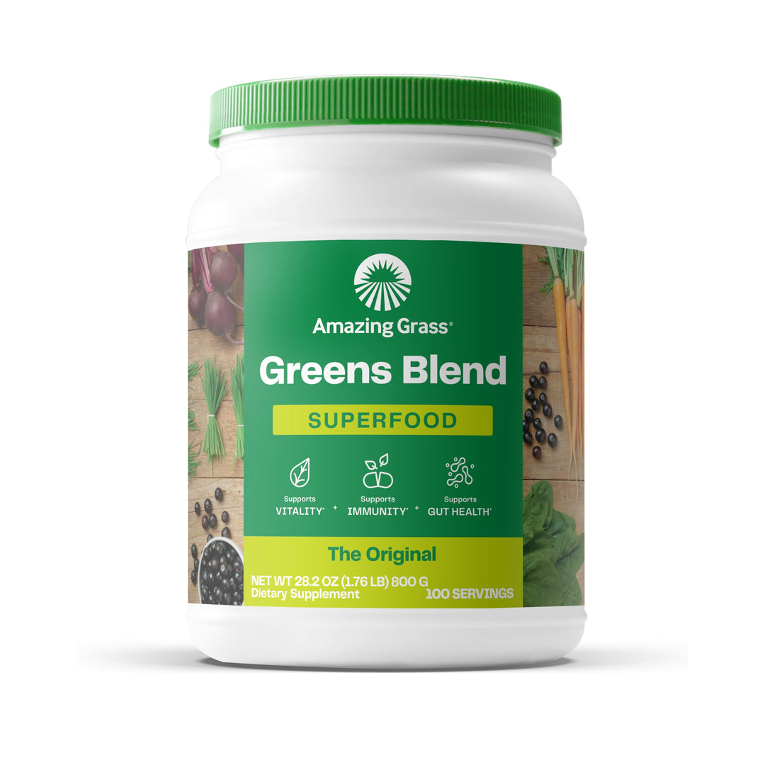 Greens Blend Superfood: Super Greens Powder with Spirulina, Alfalfa, Beet Root Powder, Digestive Enzymes, Prebiotics & Probiotics, Original, 100 Servings (Packaging May Vary)