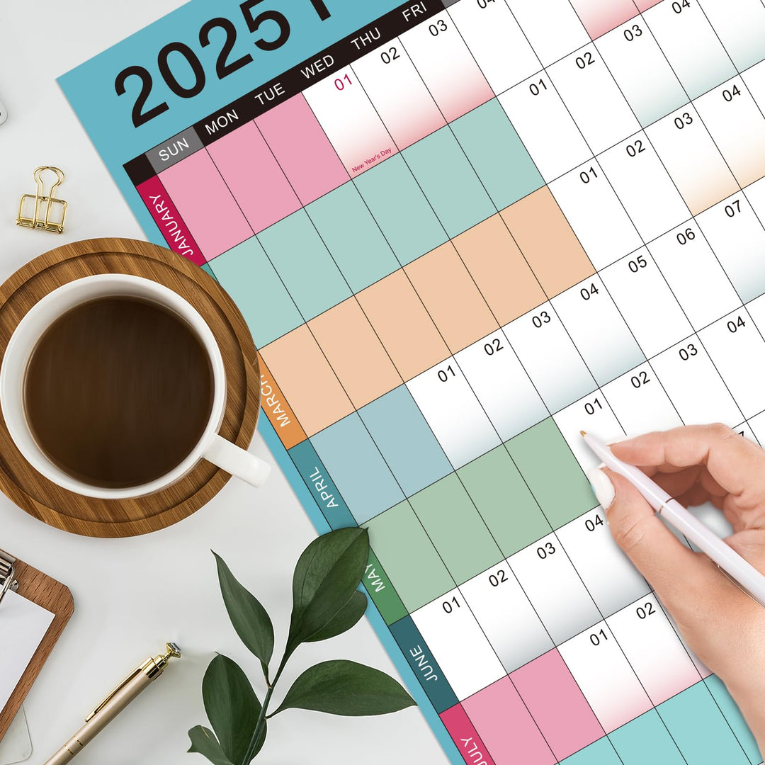 2025 Yearly Wall Calendar - Yearly Wall Calendar 2025, Jan. 2025 - Dec. 2025, 23.1 x 34.6 (Open), 2025 Wall Calendar with Julian Dates, Thick Paper, Double-Sided Round Stickers, Large Calendar