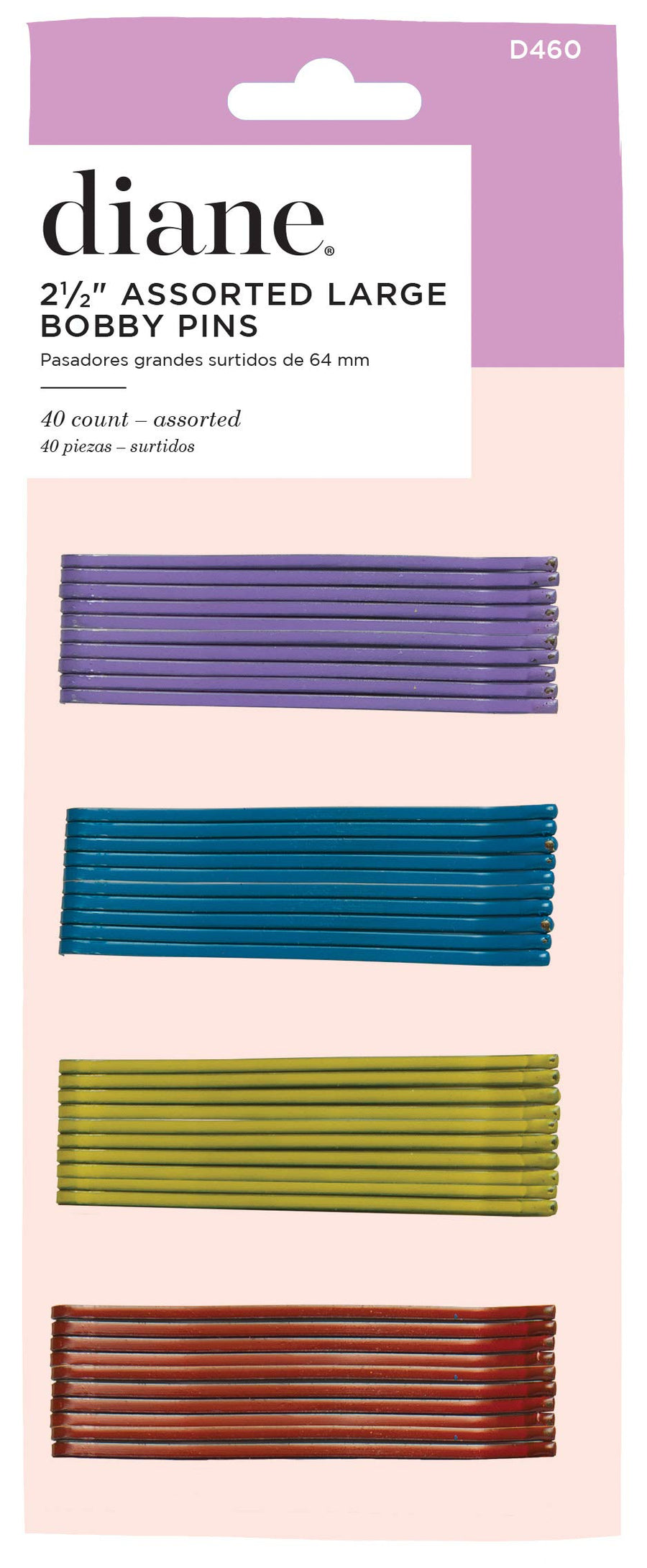2.5 Jumbo Bob Pins, Assorted Colors, 40/card