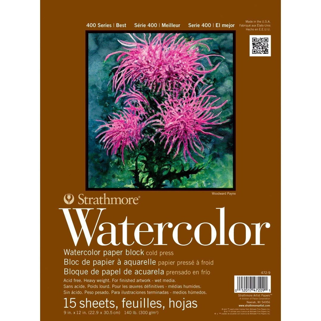 400 Series Watercolor Block, Cold Press, 9x12 Bound (4 Sides), 15 Sheets/Block, White