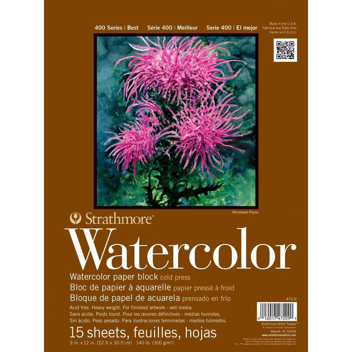 400 Series Watercolor Block, Cold Press, 9x12 Bound (4 Sides), 15 Sheets/Block, White