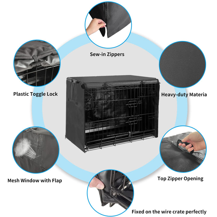 Dog Crate Cover 48 inch XL Dog Kennel Outside Cover, Big Dog Cage for Large Dogs Wire with1 2 3 Doors, Waterproof 600D Oxford Fabric Indoor/Outdoor Black(Dog Crate NOT Included)