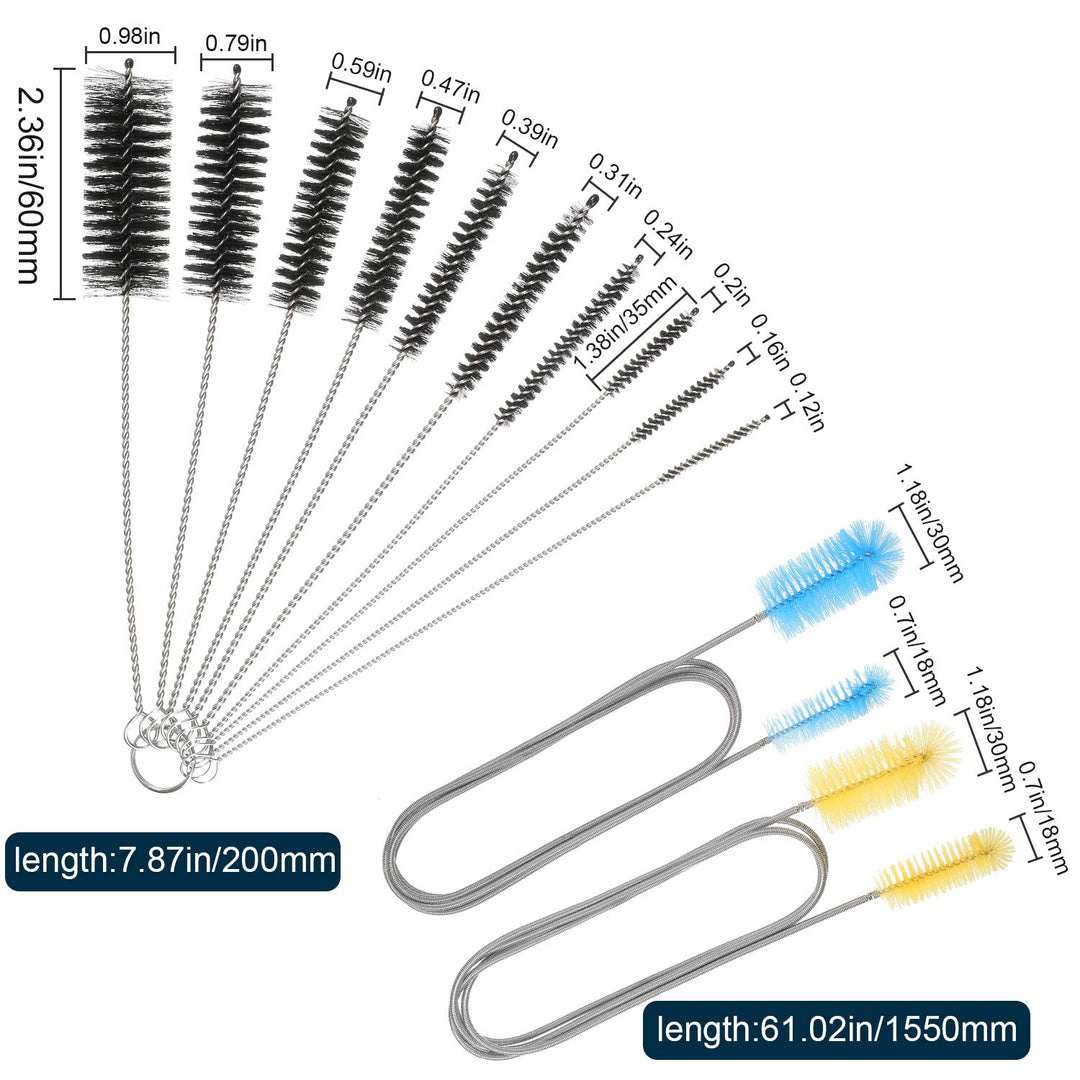 12 Pieces Tube Cleaning Brush Aquarium Filter Brush Nylon Tube Brush Set Flexible Double-Ended Hose Brush Pipe Clean Brush Stainless Steel for Fish Tank, Kitchen, Glasses, Drinking Straws, Keyboard