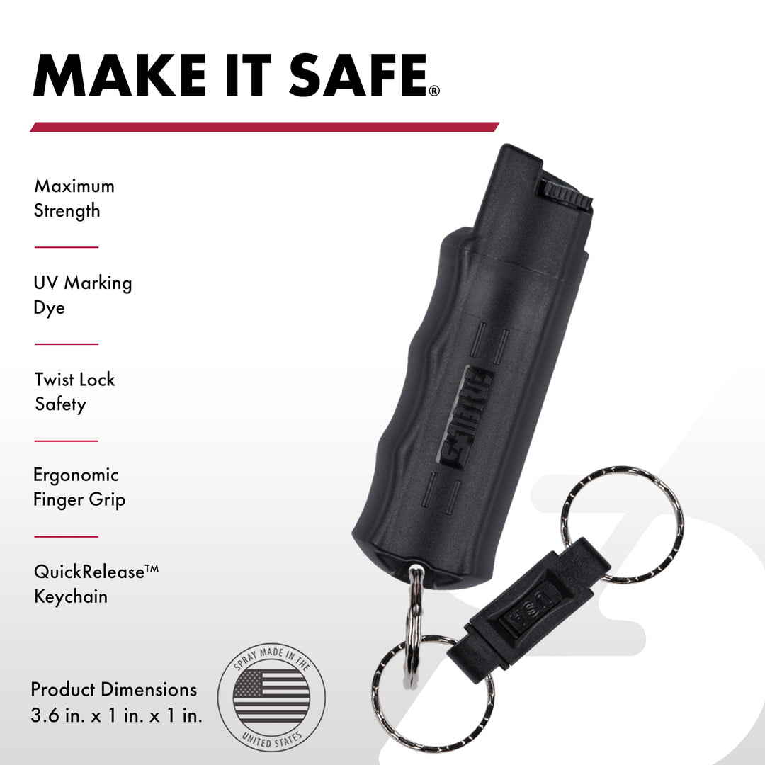Pepper Spray, Quick Release Keychain for Easy Carry and Fast Access, Finger Grip for More Accurate and Faster Aim, Maximum Police Strength OC Spray, 0.54 oz, Secure and Easy to Use Safety