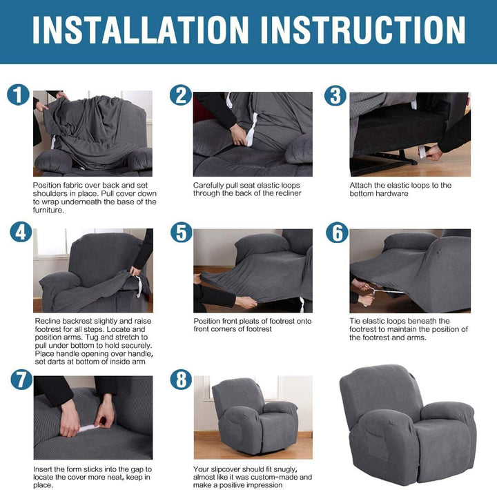 Super Stretch Recliner Couch Covers Chair Cover Form Fitted Non Slip Reclining Slipcovers for Standard Large Recliner, Soft Thick (1 Pack, Grey)