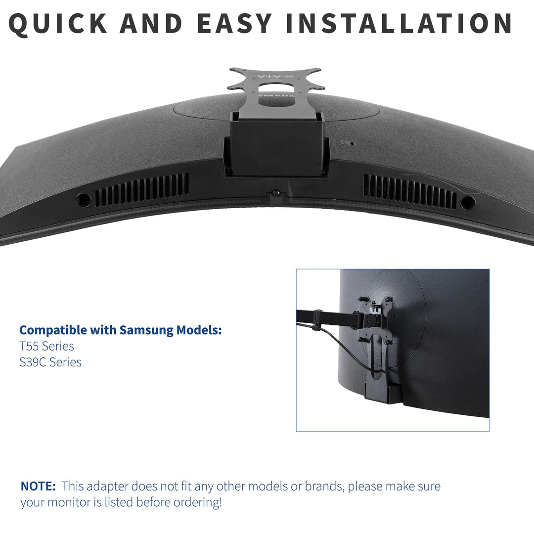 Quick Attach VESA Adapter Plate Bracket Designed for Samsung T55 Series Monitors, VESA up to 100x100, Black, MOUNT-SGT55