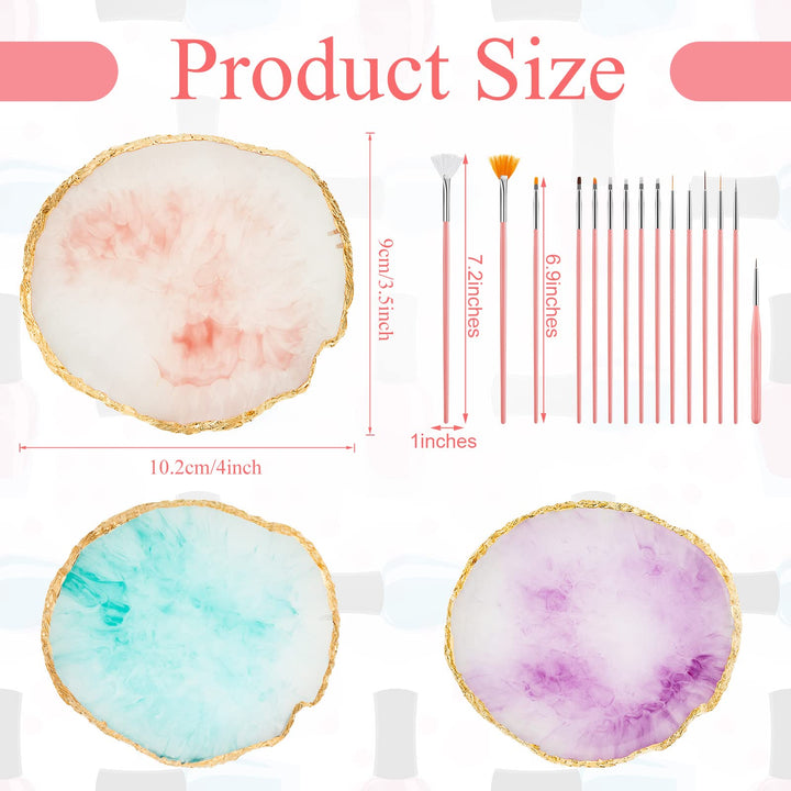3 Pieces Nail Art Palettes Nail Mixing Palette Polish Color Mixing Plate Golden Edge Resin Nail Holder Nail Art Display Cosmetic Mixing Tools (Round Shape)