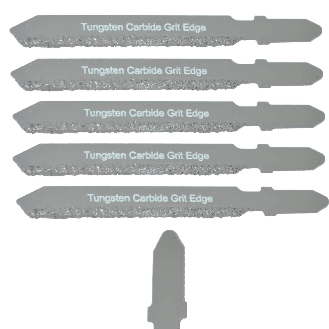 T Shank Carbide Jigsaw Blade Set 5 Fiberglass Carbide Grit Jigsaw Blades for Drywall Tools for Hardie Siding Jigsaw Blades New Strong Steel T Shank Jigsaw Blades Set for Low Density Ceramic Tile