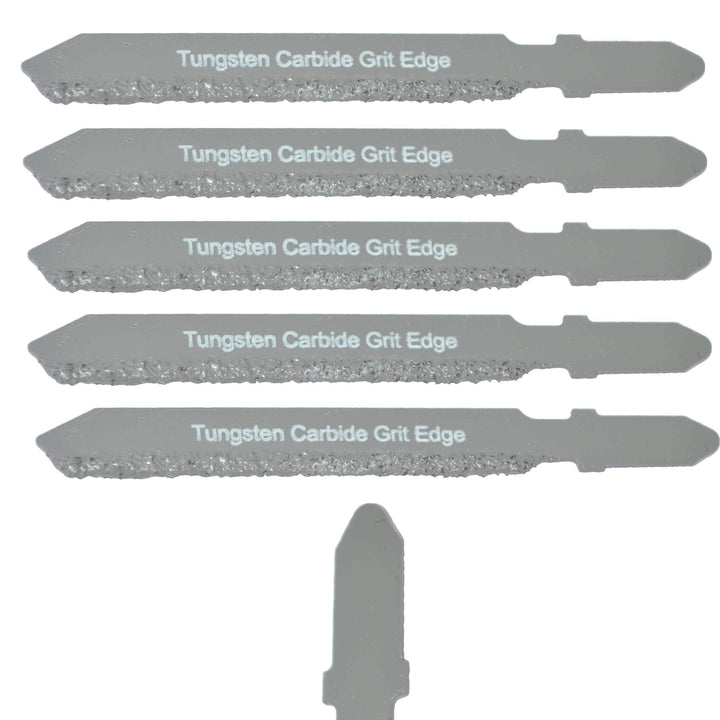 T Shank Carbide Jigsaw Blade Set 5 Fiberglass Carbide Grit Jigsaw Blades for Drywall Tools for Hardie Siding Jigsaw Blades New Strong Steel T Shank Jigsaw Blades Set for Low Density Ceramic Tile