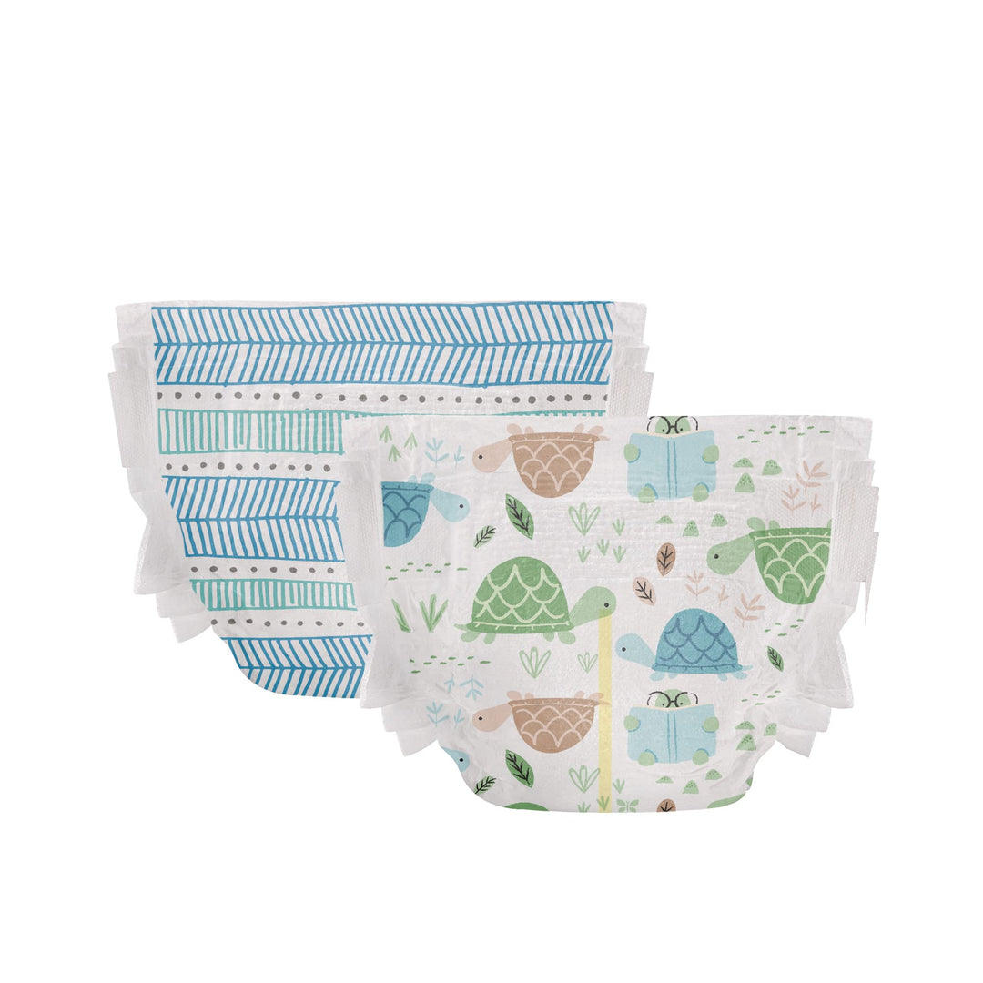 Clean Conscious Diapers | Plant-Based, Sustainable | Turtle Time + Dots & Dashes | Super Club Box, Size 2 (12-18 lbs), 152 Count