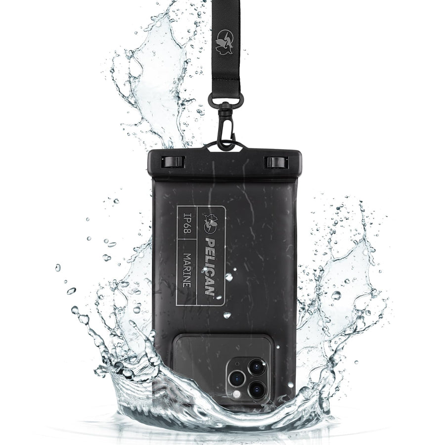 Marine - IP68 Waterproof Phone Pouch / Case (Regular Size) - Floating Waterproof Phone Case - iPhone 16 Pro Max/iPhone 15 Pro Max/14 Pro Max/13/12/S24/ Pixel 9 - Detachable Lanyard - Black