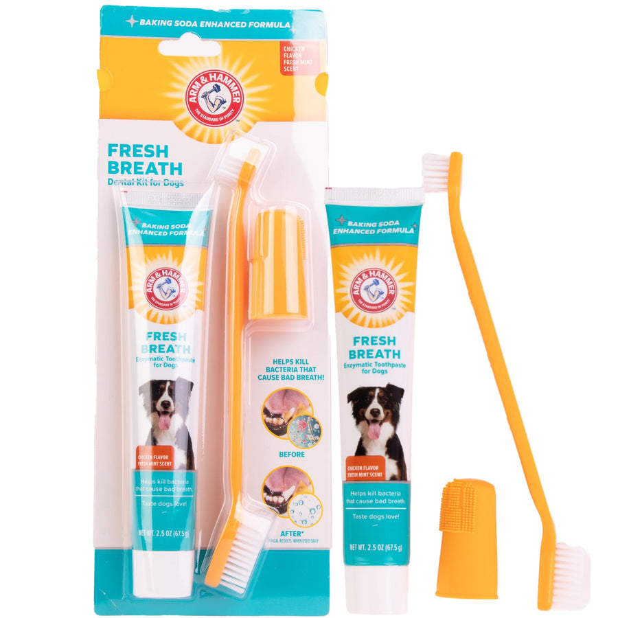 for Pets Fresh Breath Enzymatic Dog Dental Care Kit - Includes Dog Toothpaste, Dual Sided Toothbrush and Fingerbrush - Bad Breath Treatment, Chicken Flavor, 2.5 Ounce