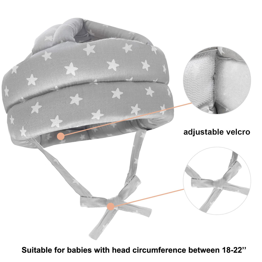 Baby Helmet for Crawling Walking, Baby Helmet with 3 Pairs Knee Pads, Soft Baby Helmet Infant Helmet, Toddler Head Cushion Bumper Bonnet for Baby Learning to Walk (Grey)