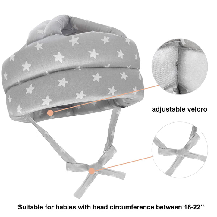 Baby Helmet for Crawling Walking, Baby Helmet with 3 Pairs Knee Pads, Soft Baby Helmet Infant Helmet, Toddler Head Cushion Bumper Bonnet for Baby Learning to Walk (Grey)