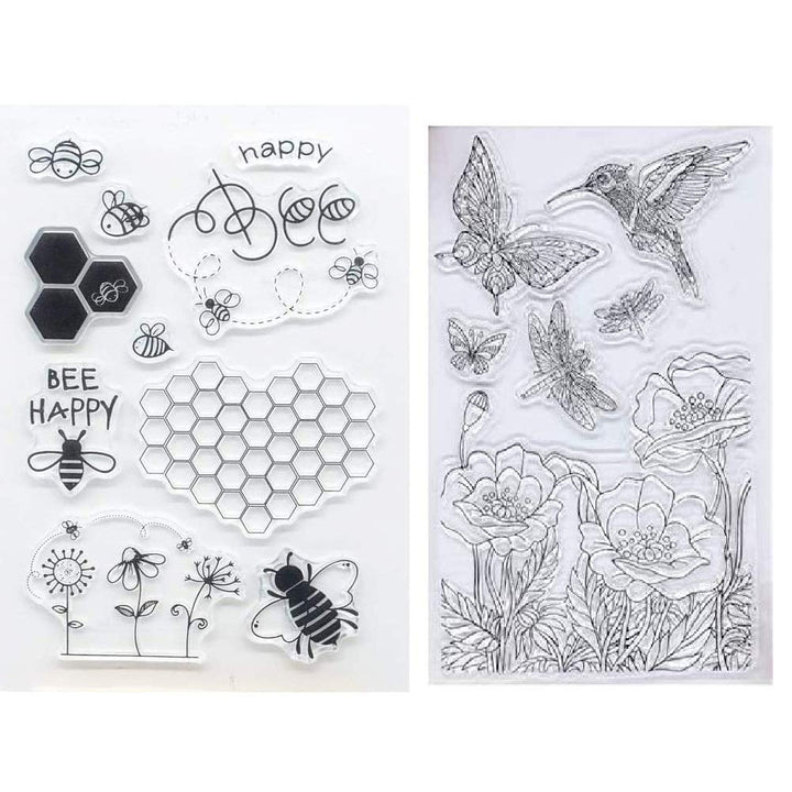 Welcome to Joyful Home 2pcs/Set Hummingbird Bee Happy Spring Clear Stamp for Card Making Decoration and Scrapbooking