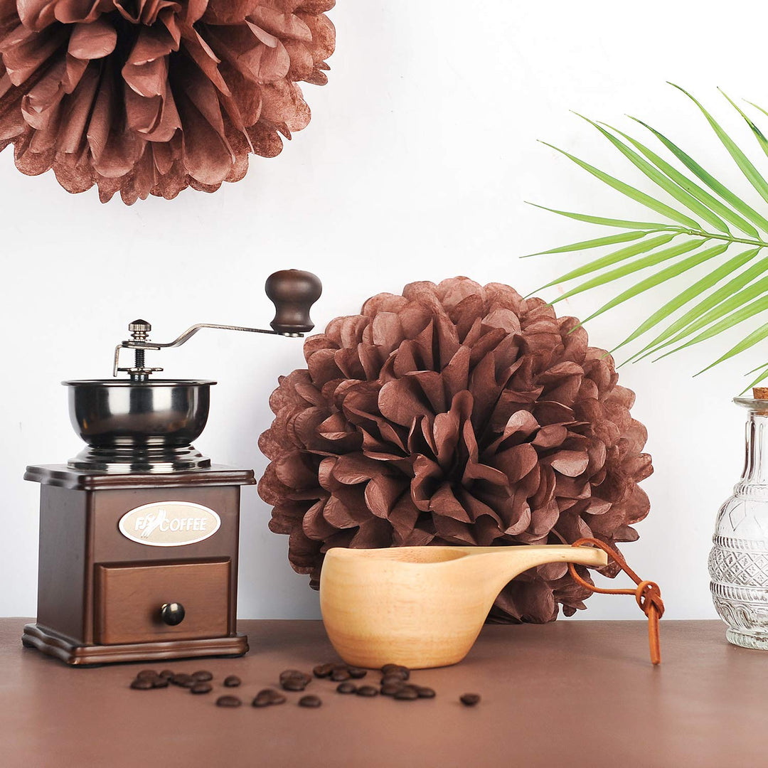 10 Brown Tissue Pom Poms DIY Tissue Paper Flowers for Birthday Wedding Baby Shower Tea Party Dessert Table Decoration, Pack of 18