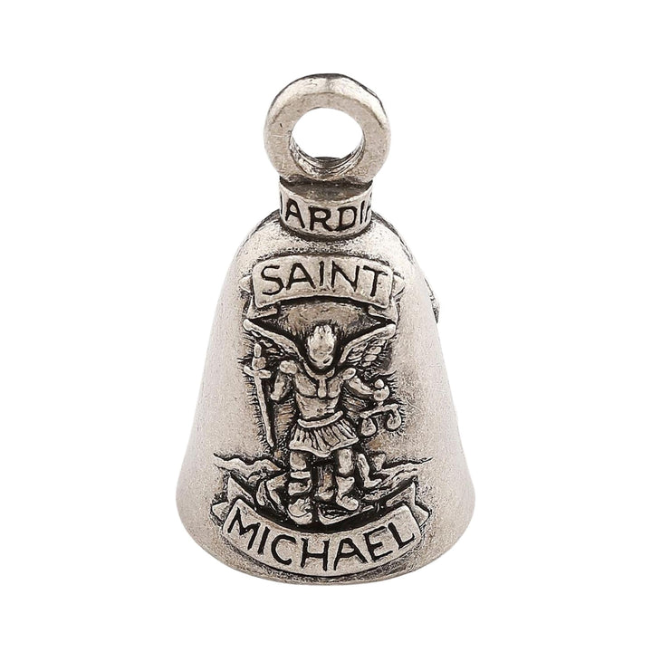 Religious Good Luck Bell w/Keyring & Black Velvet Gift Bag | Motorcycle Bell | Lead-Free Pewter | Made in USA