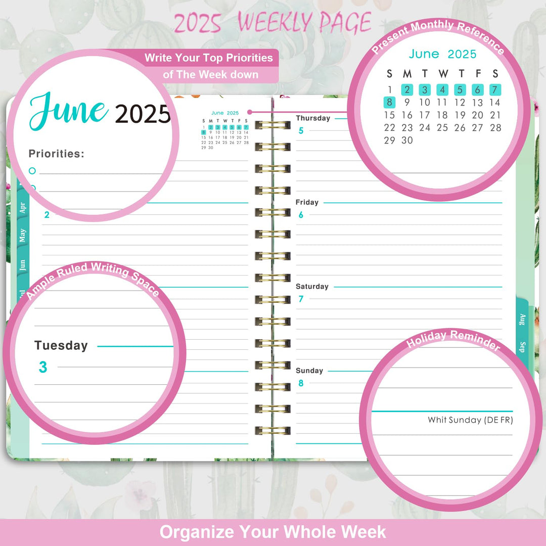 2025 Planner - Planner 2025, Weekly and Monthly Planner, Jan 2025 - Dec 2025, 8.5 x 6.4, Planner with Hardcover, Twin - Wire Binding, Monthly Tabs, Elastic Closure, Daily Organizer