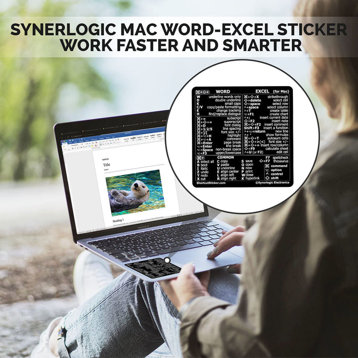 (1 Set) Mac OS + Word & Excel Shortcuts Cheat Sheet Sticker Bundle | Quick Reference Keyboard Shortcut Stickers | Word Excel Shortcuts Sticker MacBook (Black)