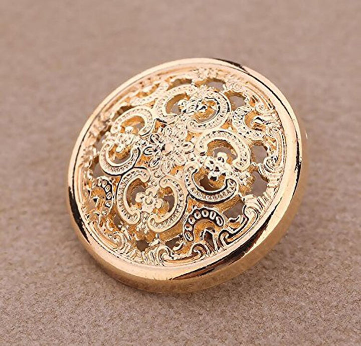 10PCS Clothes Button - Retro Hollow Sewing Button Shank Round Shaped Metal Button Set for Men Women Blazer, Coat, Uniform, Shirt, Suit and Jacket (Gold, 15mm)