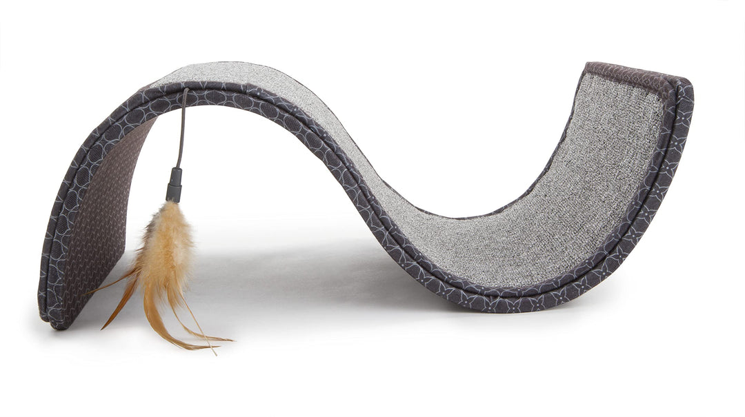 Scratch Scroll Sisal & Carpet Cat Scratcher with Feather Toy - Gray, Single Wide