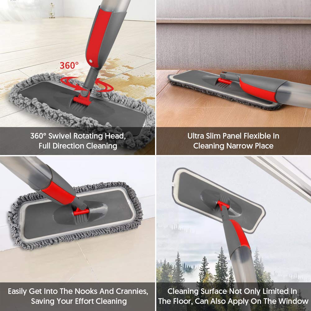 Spray Mops for Hardwood Floor Cleaning - Wet Dust Mops with 3X Reusable Washable Pads Microfiber Wood Floor Mops with Sprayer Commercial Home Use for Hardwood Laminate Wood Floor Cleaning