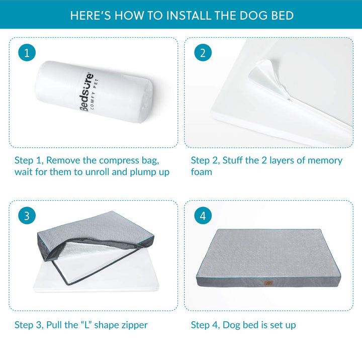 Orthopedic Dog Bed for Extra Large Dogs - XL Memory Foam Pet Mat, 2-Layer Thick Pet Mattress with Removable Washable Cover and Waterproof Lining (44x32x4 Inches), Grey