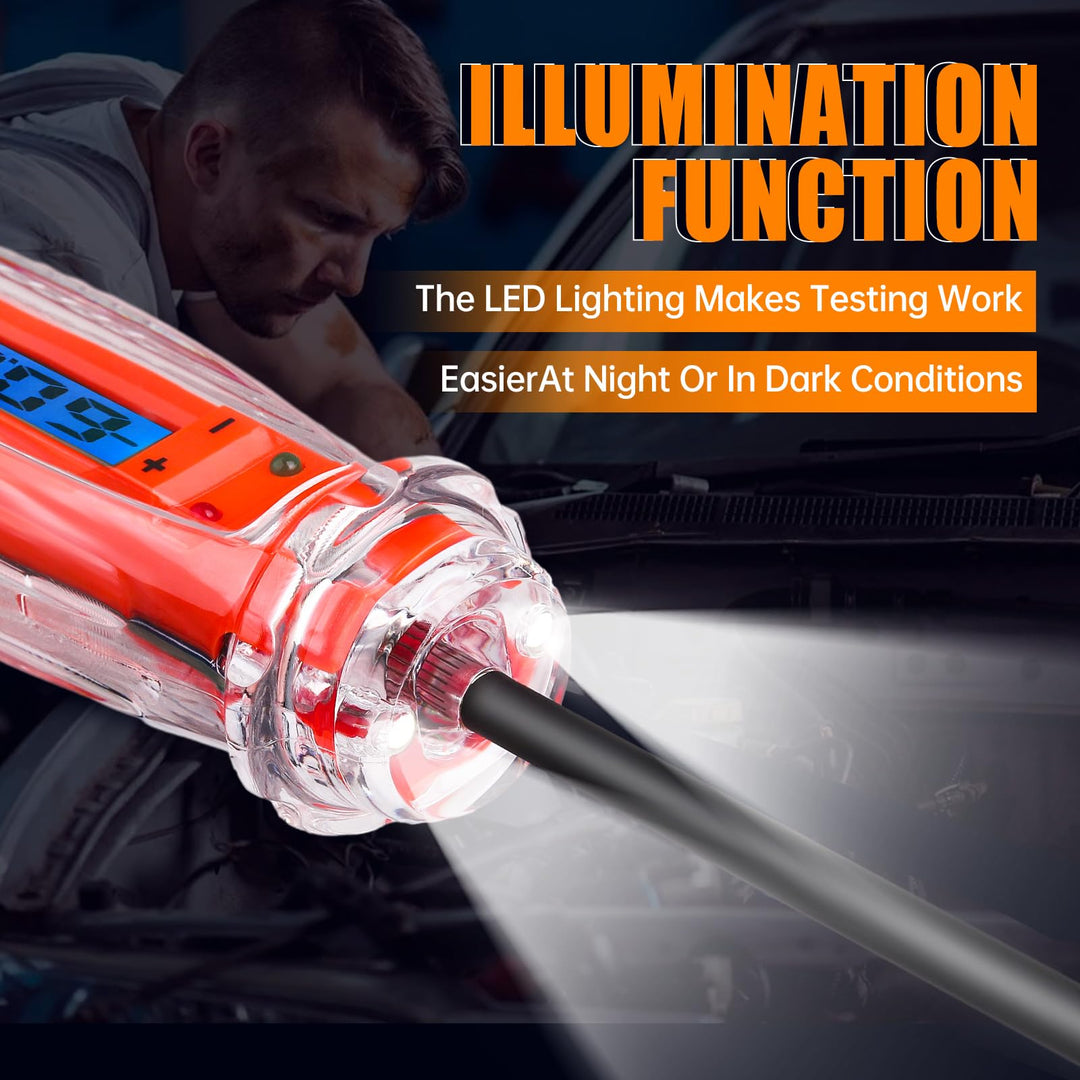 Automotive Test Light 3-72V DC Digital Light Tester with Voltmeter, Heavy Duty Auto Circuit Tester with LCD Backlight Display and LED Indication, Electric Test Pen with Illumination