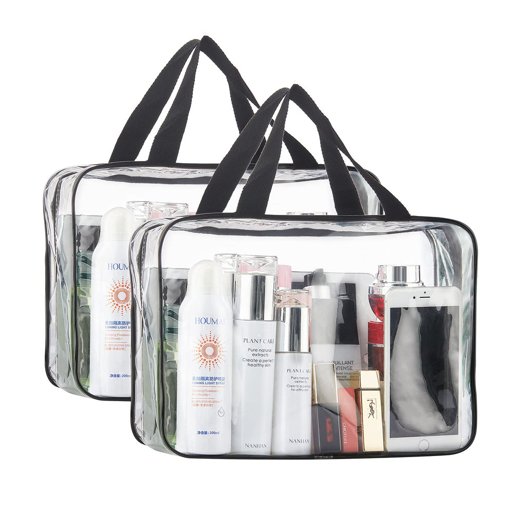 2 Pieces Large Clear Makeup Cosmetic Toiletry Organizer Bag, Clear Plastic Tote Bags, Waterproof Transparent Small Clear Handbag Purse