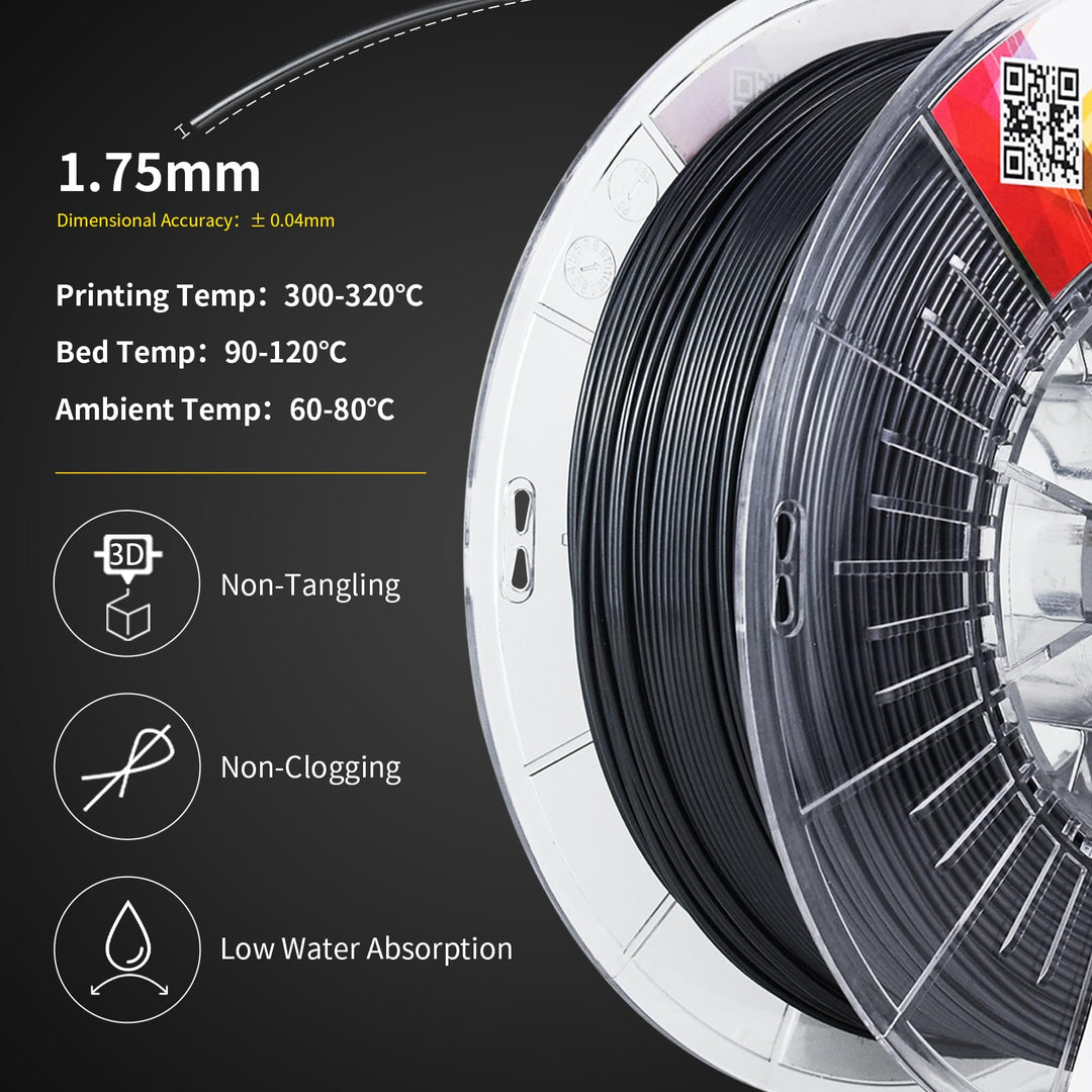 YXPOLYER Toughened and Modified PPS Filament Similar to PEEK,1.75mm UL94 V0 Flame Retardant Engineering Filament, 3D Printer Filament, High Temperature Resistance up to 180, 1kg Spool, Black