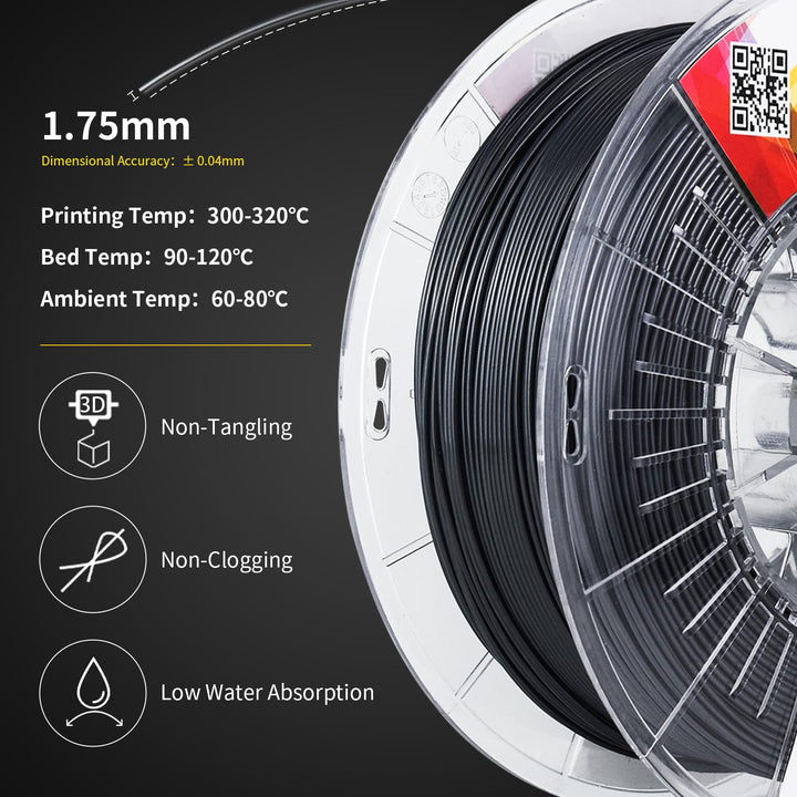 YXPOLYER Toughened and Modified PPS Filament Similar to PEEK,1.75mm UL94 V0 Flame Retardant Engineering Filament, 3D Printer Filament, High Temperature Resistance up to 180, 1kg Spool, Black