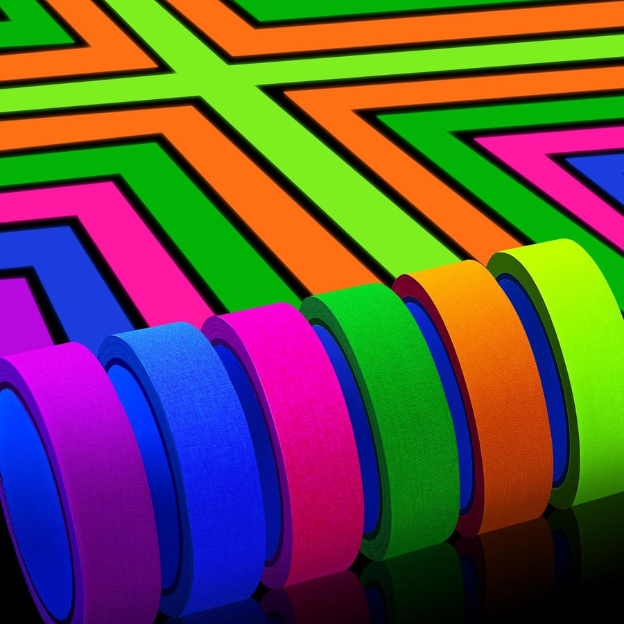 6 Colors Neon Gaffer Cloth Tape, Fluorescent UV Blacklight Glow in The Dark Tape for UV Party (0.6 inch x 16.5 feet)
