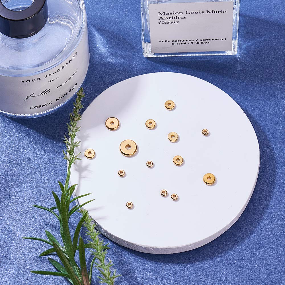 250pcs 5 Size Flat Round Golden Brass Disc Rondelle Spacer Beads Jewelry Metal Spacers for Bracelet Necklace Jewelry Making